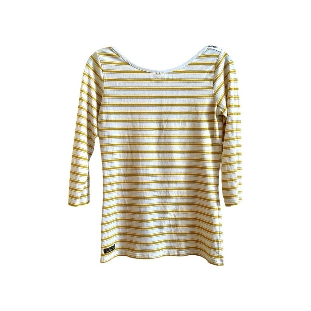 MATILDA JANE, WOMENS, STRIPE TOP. MUSTARD & WHITE STRIPE, BOAT NECK. SIZE S - Picture 4 of 7